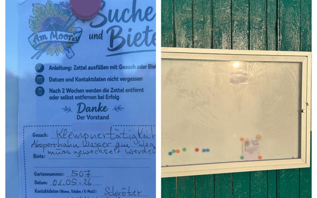 Jetzt am Grünen Schuppen: Unser neuer Suche-/Biete-Schaukasten