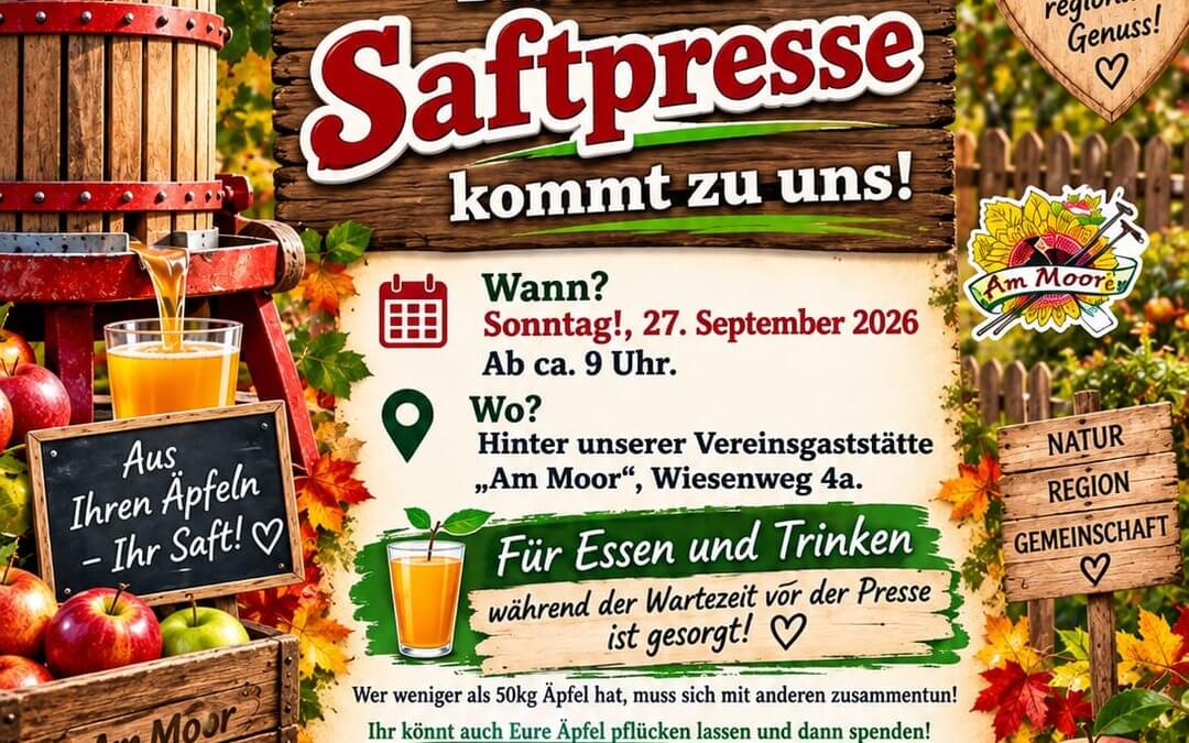 Herbstfest im KGV: Die mobile Saftpresse kommt zu uns!